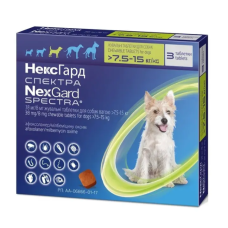 Нексгард Спектра 7,5-15 кг (М) 3 пігулки від бліх і кліщів 